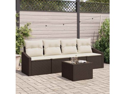 Set pohovek s polštářem 5 pcs Hnědá a krémová polyratan 3355257