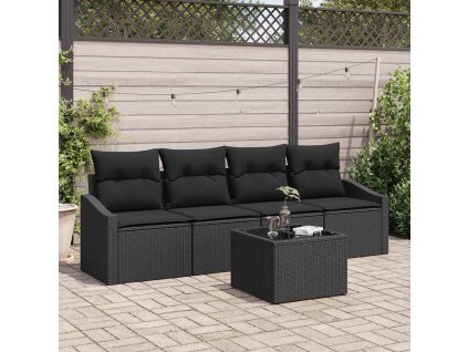 Set pohovek s polštářem s úložištěm 5 pcs Černá polyratan 3355262