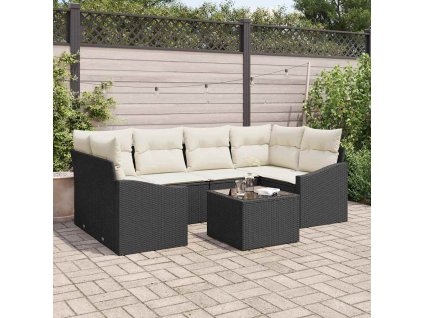 Set pohovek s polštářem 7 pcs Černá a krémová polyratan 3355286