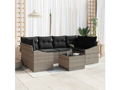 Set pohovek s polštářem s úložištěm 7 pcs Šedá polyratan 3355288