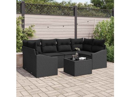 Set pohovek s polštářem s úložištěm 7 pcs Černá polyratan 3355292