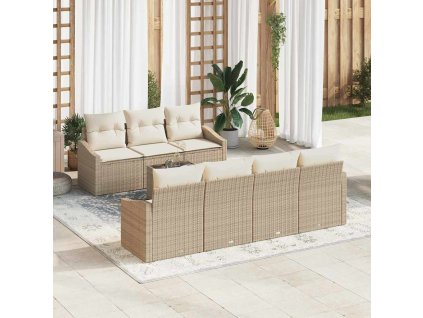 Set pohovek s polštářem 8 pcs Béžová a krémová polyratan 3355300