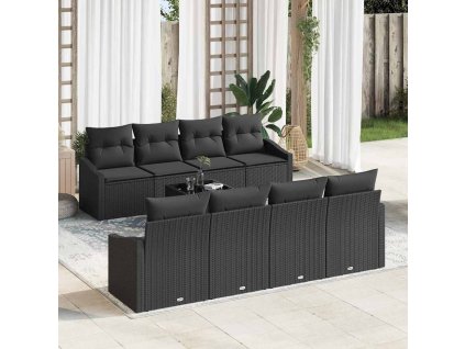 Set pohovek s polštářem s úložištěm 7 pcs Černá polyratan 3355322