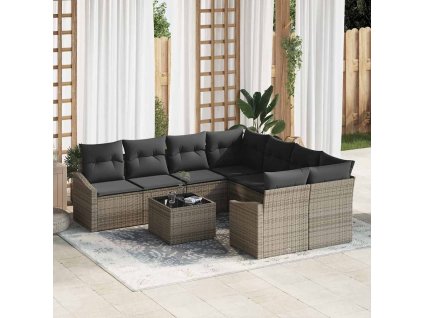 Set pohovek s polštářem s úložištěm 9 pcs Šedá polyratan 3355328
