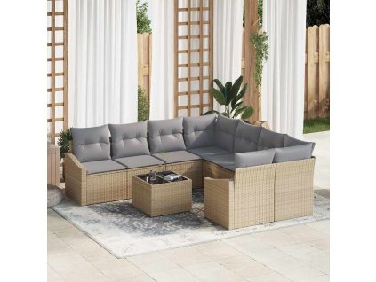 Set pohovek s polštářem 9 pcs Beige a šedá polyratan 3355329