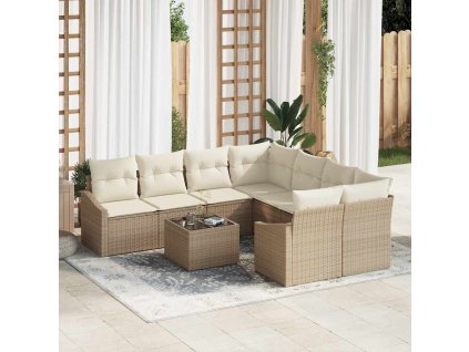 Set pohovek s polštářem 9 pcs Béžová a krémová polyratan 3355330