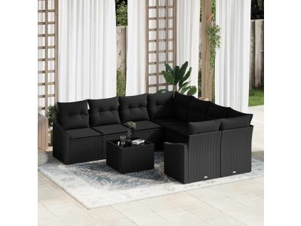 Set pohovek s polštářem s úložištěm 9 pcs Černá polyratan 3355332