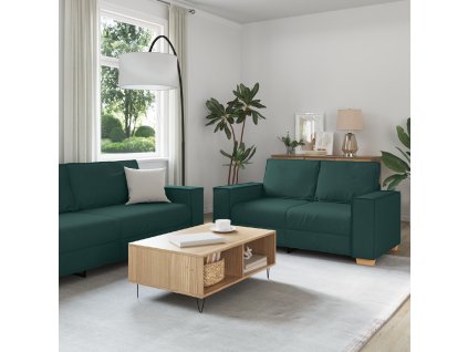 3dílná sofa souprava s polštáři tmavě zelená látka 3324614