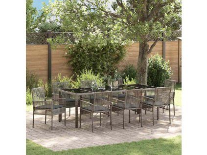 Zahradní jídelní souprava 9 pcs Šedá polyratan 3334877
