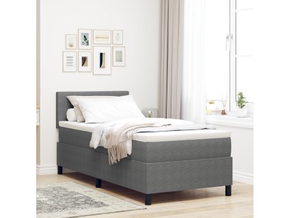 Boxspring postel s matrací a LED osvětlením, šedá, 90x200 cm, kordurová tkanina 3337583