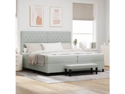 Boxspring postel s matrací a lavičkou v světle šedé 200x200 cm samet 3344468
