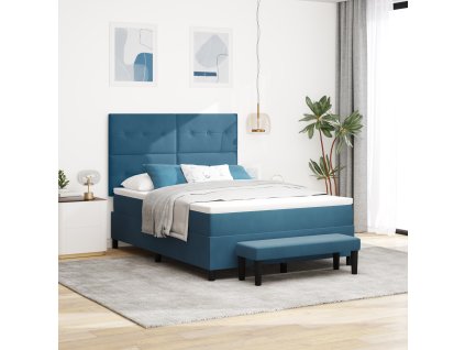Postel s boxspringem a matrací a lavicí Tmavě modrá 140x200 cm Samet 3344520