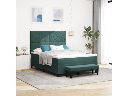 Postel s Boxspringem s Matrací a Lavicí Tmavozelená 140x200 cm Samet 3344585