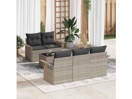 Set pohovek s polštářem 6 pcs Světle šedá polyratan 3345242