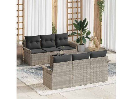 Sada zahradních pohovek s polštářem 7 pcs Světle šedá polyratan 3345252