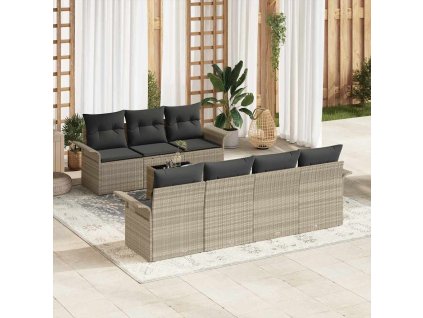 Sada zahradních pohovek s polštářem 8 pcs Světle šedá polyratan 3345272