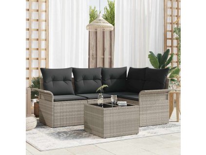 Sada zahradních pohovek s polštářem 5 pcs Světle šedá polyratan 3345352