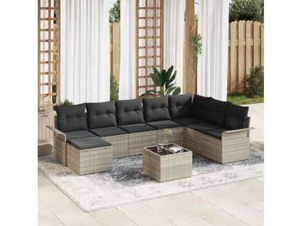 Sada zahradních pohovek 9 pcs Světle šedá Poly ratan 3345492