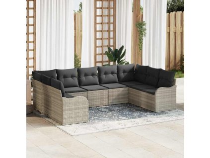 Sada zahradních pohovek 9 pcs Světle šedá Poly ratan 3345862