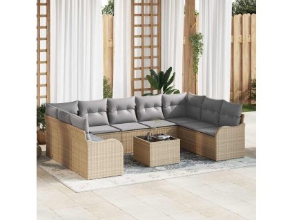 Sada zahradních pohovek 10 pcs Béžová polyratan 3345870