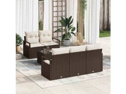 Set pohovek 6 pcs Hnědá a krémová polyratan 3346258