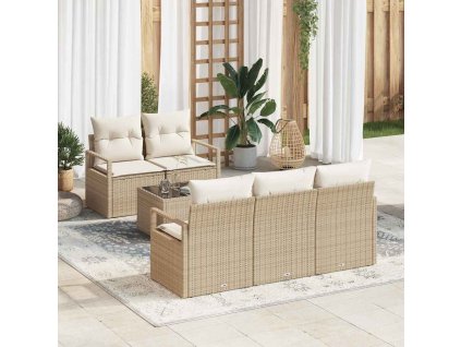 Set pohovek 6 pcs Béžová a krémová polyratan 3346261