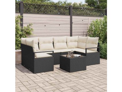 Set pohovek 7 pcs Černá a krémová polyratan 3346277