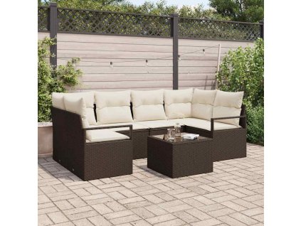 Set pohovek 7 pcs Hnědá a krémová polyratan 3346278