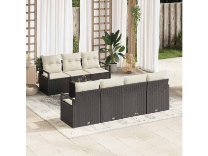 Set pohovek 8 pcs Černá a krémová polyratan 3346287