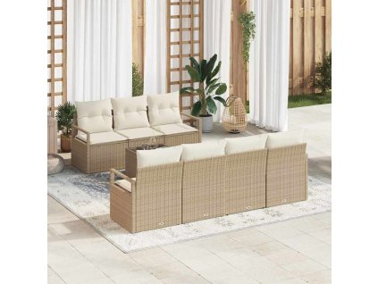 Set pohovek 8 pcs Béžová a krémová polyratan 3346291