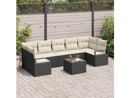 Set pohovek 8 pcs Černá a krémová polyratan 3346297