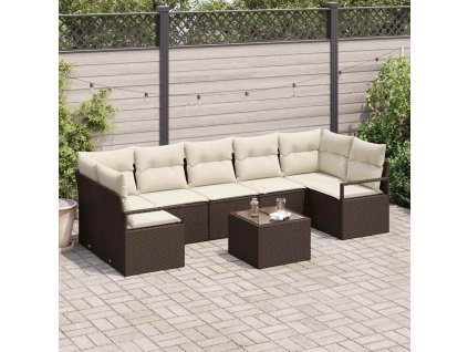 Set pohovek 8 pcs Hnědá a krémová polyratan 3346298