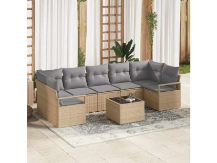 Set pohovek 8 pcs Beige a šedá polyratan 3346300