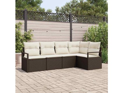 Set pohovek s polštářem 5 pcs Hnědá polyratan 3346378