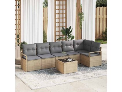 Set pohovek s polštářem 7 pcs Béžová polyratan 3346410