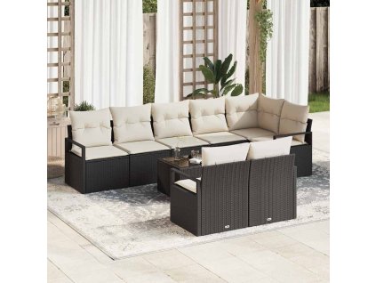 Set pohovek s polštářem 9 pcs Černá polyratan 3346437