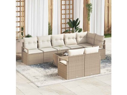 Set pohovek s polštářem 9 pcs Béžová polyratan 3346441