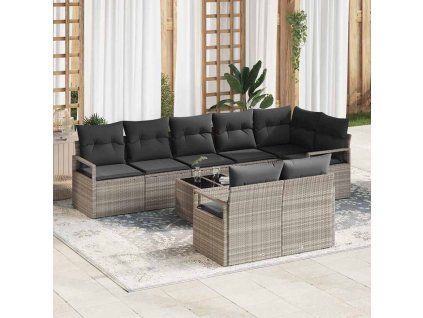 Set pohovek s polštářem 9 pcs Světle šedá polyratan 3346442