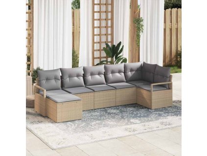 Set pohovek s polštářem 7 pcs Béžová polyratan 3346470