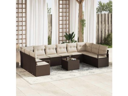 Set pohovek s polštářem 11 pcs Hnědá polyratan 3346568