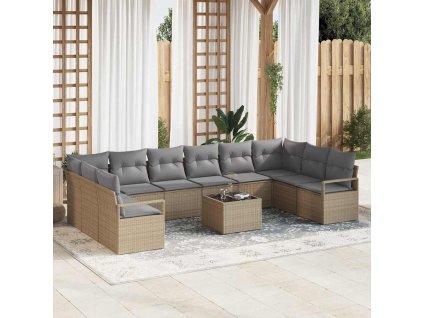 Set pohovek s polštářem 11 pcs Béžová polyratan 3346570