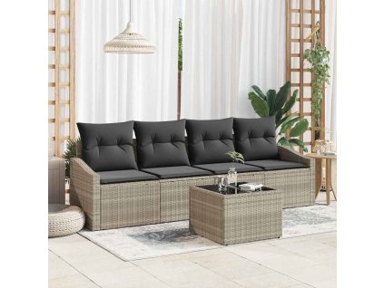 Set pohovek s polštářem s polštářem 5 pcs Světle šedá polyratan 3346592