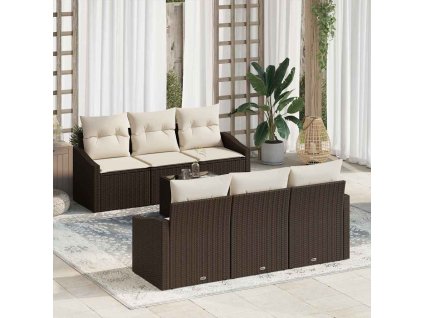 Set pohovek s polštářem 7 pcs Hnědá a krémová polyratan 3346608