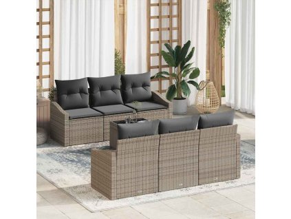 Set pohovek s polštářem s polštářem 7 pcs Šedá polyratan 3346609