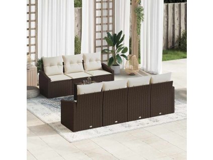 Set pohovek s polštářem 8 pcs Hnědá a krémová polyratan 3346628