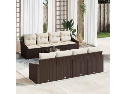 Set pohovek s polštářem 9 pcs Hnědá a krémová polyratan 3346648