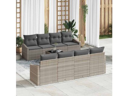 Set pohovek s polštářem s polštářem 9 pcs Světle šedá polyratan 3346652