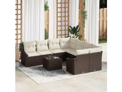 Set pohovek s polštářem 9 pcs Hnědá a krémová polyratan 3346658