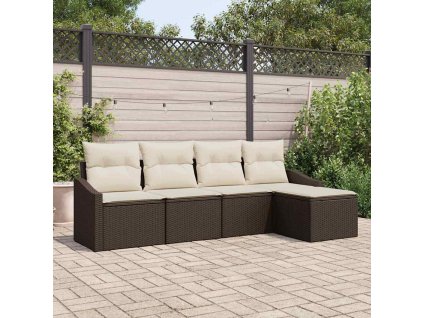 Set pohovek s polštářem 5 pcs Hnědá polyratan 3346678