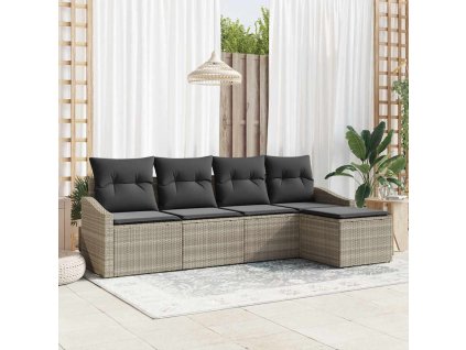 Set pohovek s polštářem 5 pcs Světle šedá polyratan 3346682